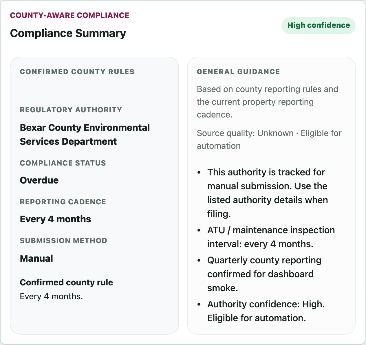 Compliance Summary shown on a SepticLedger property page